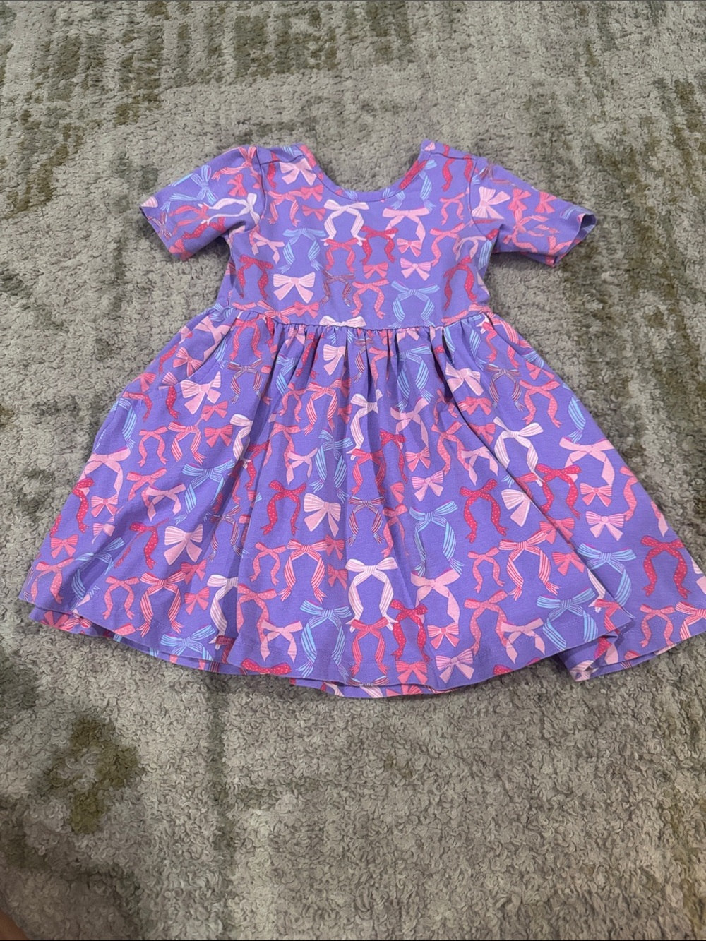 Ruffle Butts Purple Bow Print Short Sleeve Twirl Dress
